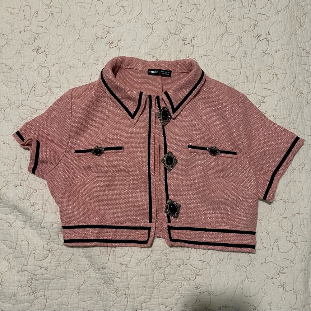 Preppy Pink Tweed Crop Top